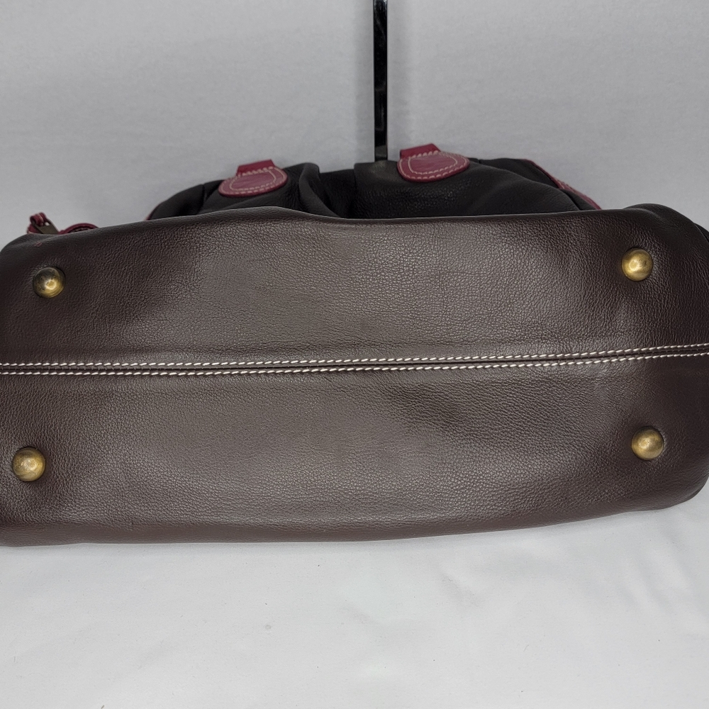 BODEN Genuine Leather Brown w/ Fuschia Trim‎ Leather Handbag. P138 - Picture 9 of 10